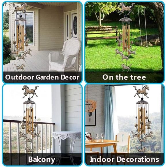 Horse Wind Chimes Decor - 35 Inch Pure Hand-Made Metal Musical Wind Bells - Picture 6 of 7